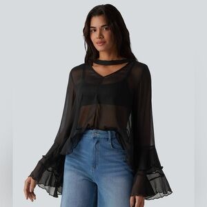 💜 2/$25 Versatile Black Long Sleeve Semi-Sheer Top
